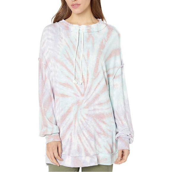 WE THE FREE Top XL Best Catch Tie Dye Tee Long Sleeve Terry Oversized Tunic Red - Picture 1 of 16